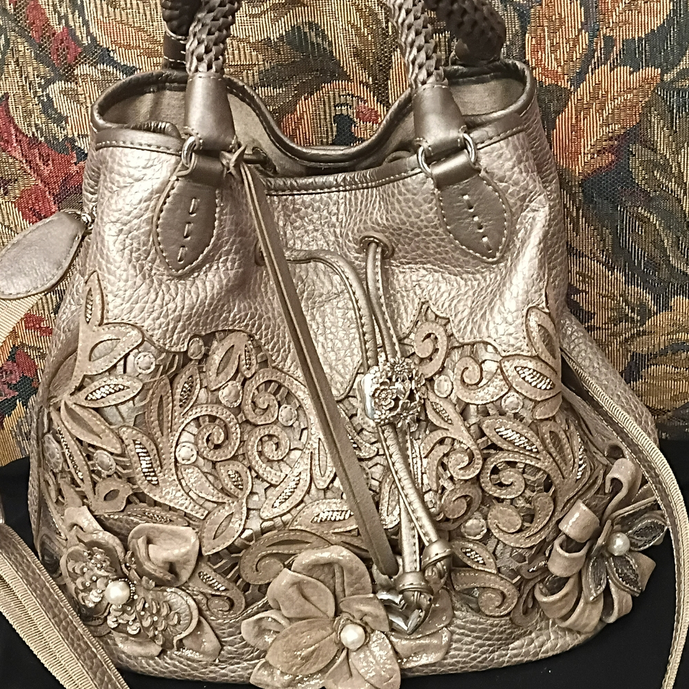 Brighton Masterpiece Catch The Moon Pewter Floral Hobo Bag